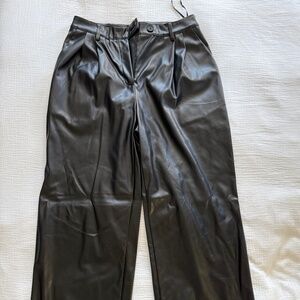 Commense Wide Leg Leather Pants Black